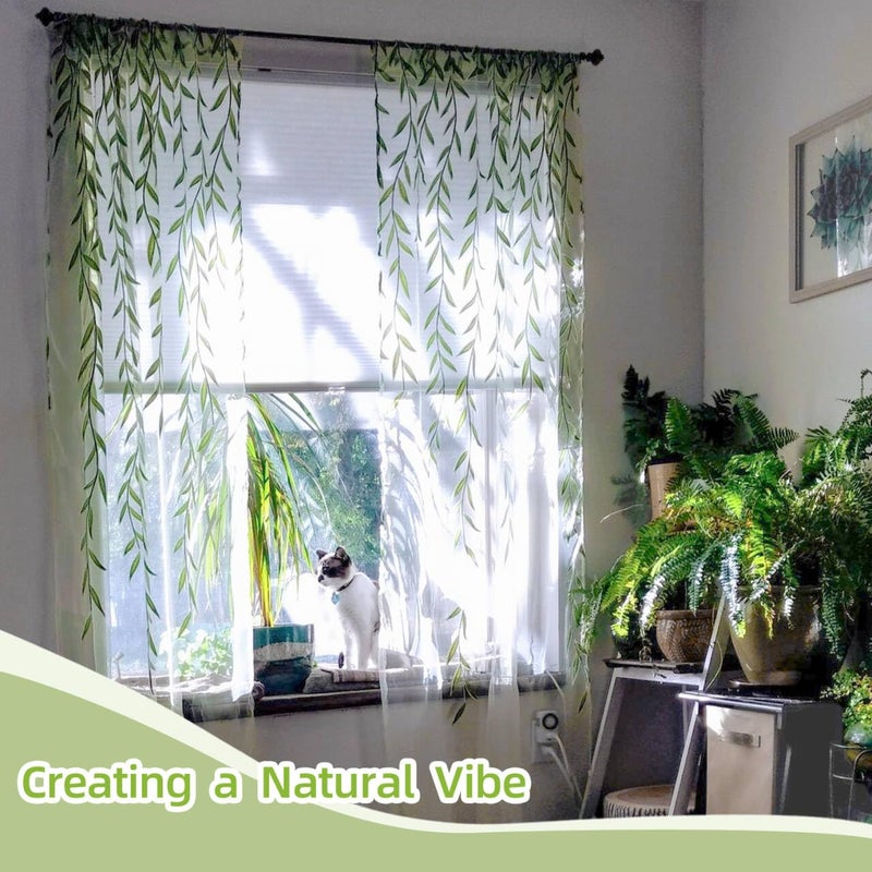 BROSHAN Green Sheer Curtains 108 Inches Long for Living Room, Vine Leaf Patterned Curtains 2 Panels Green Bedroom Curtain Sheers Voile Transparent Window Treatment Drapes for Closet Doorway Nursery Kids - Image 3
